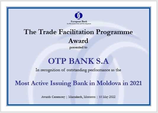 OTP Bank - awarded by the EBRD for supporting international trade